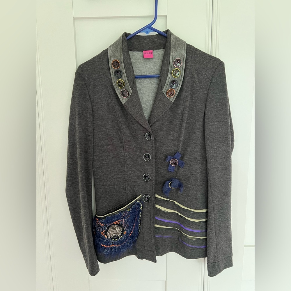 SAVE THE QUEEN soft sweater blazer small grey creative contemporary embroidered